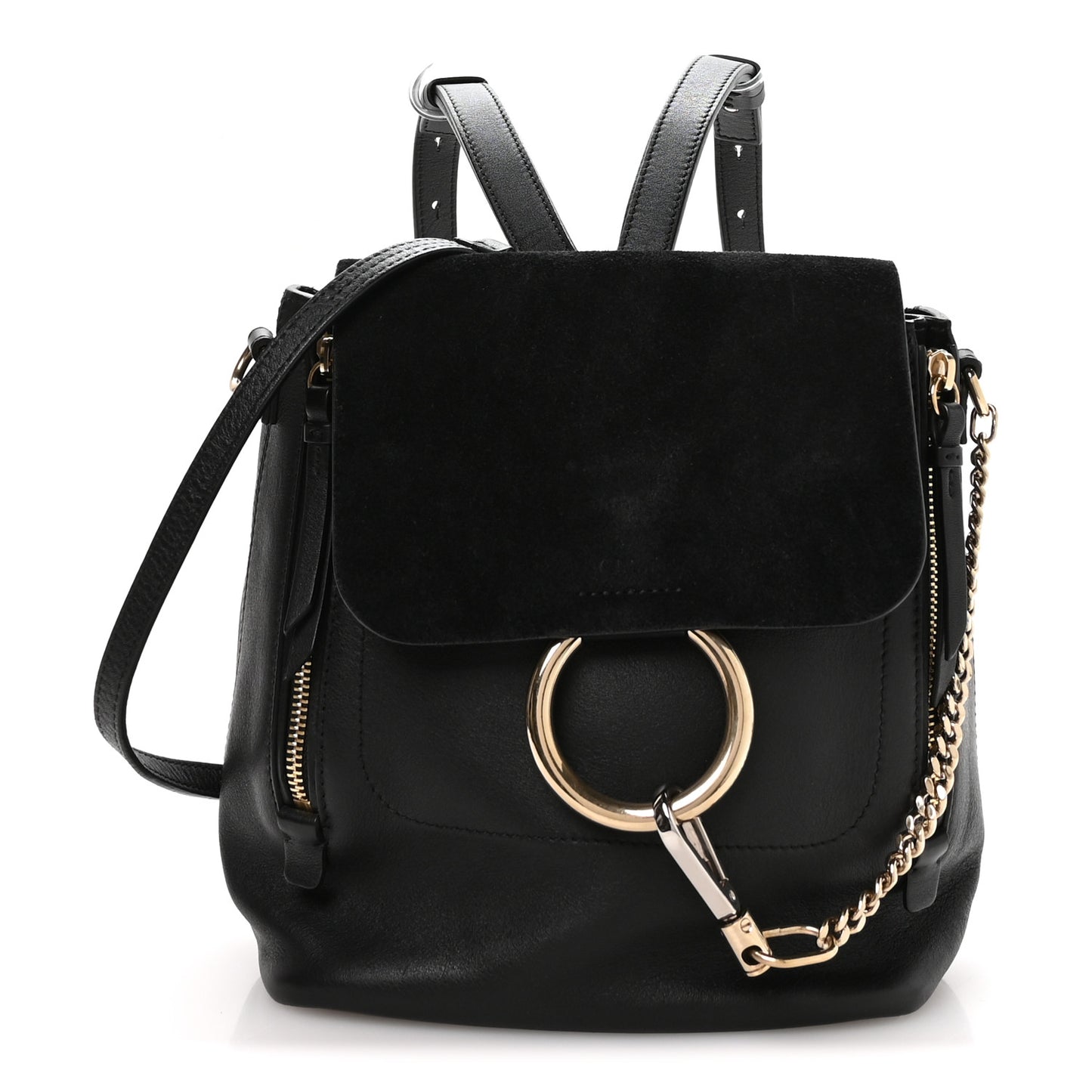 Suede Calfskin Small Faye Backpack Black