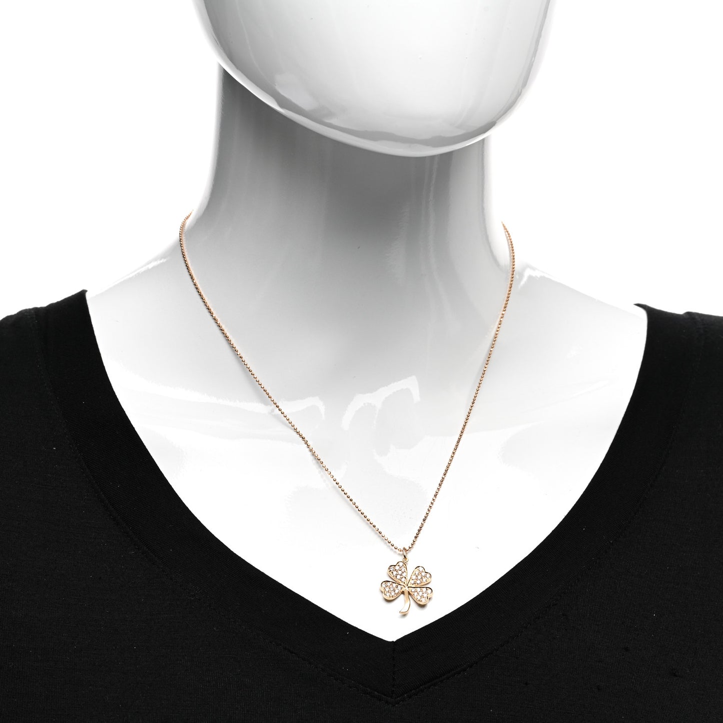 18K Rose Gold Diamond Large Clover Pendant Necklace