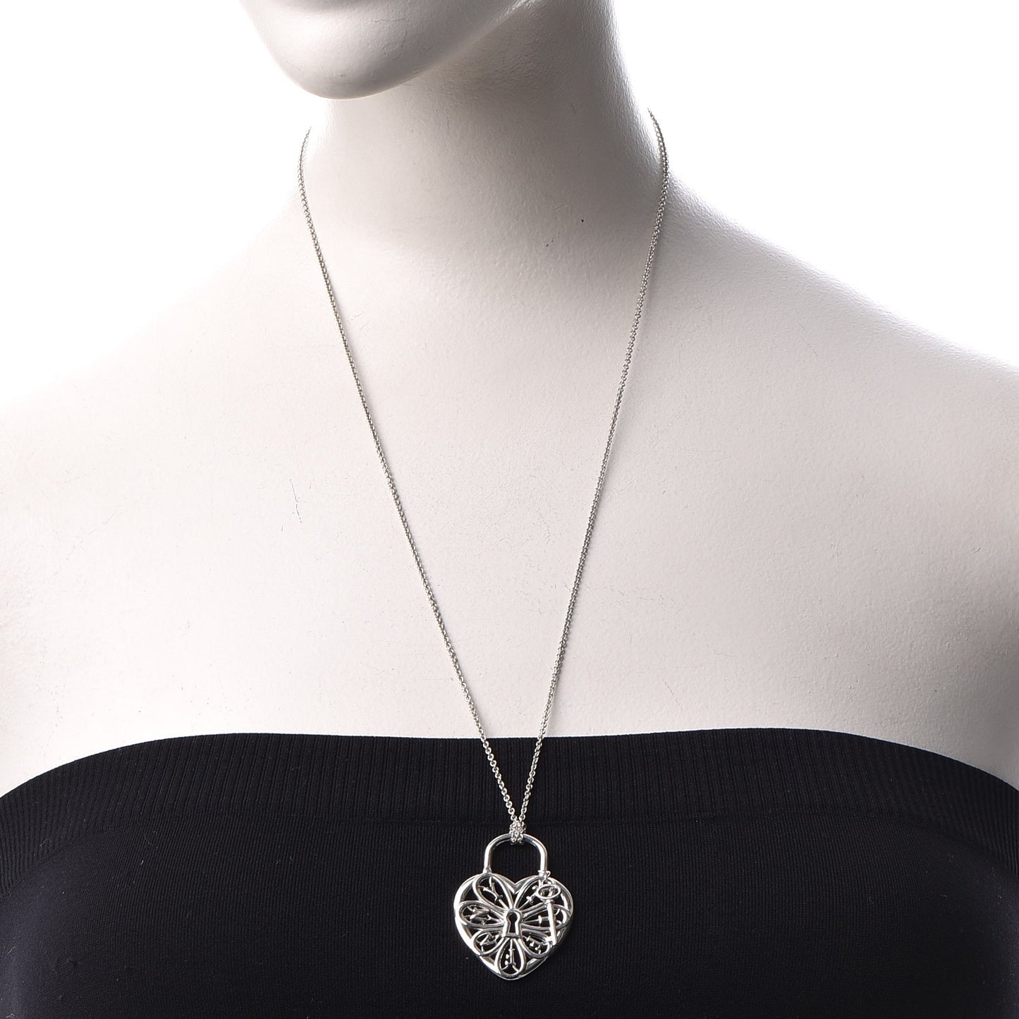 Sterling Silver Filigree Heart Key Pendant Necklace