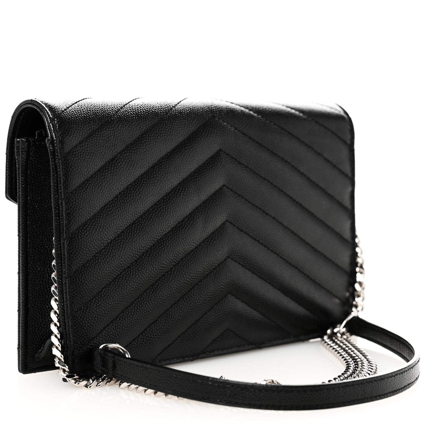 Grain De Poudre Matelasse Chevron Monogram Envelope Chain Wallet Black