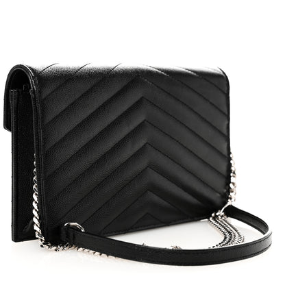 Saint Laurent Grain De Poudre Matelasse Chevron Monogram Envelope Chain Wallet Black 3 of 9