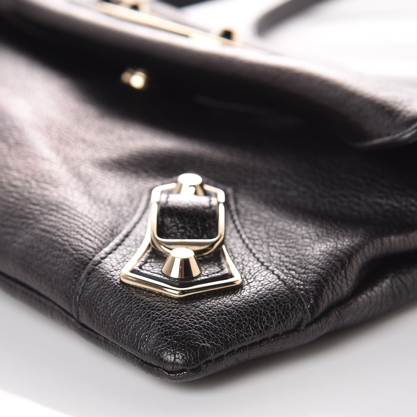 Chevre Gold Metallic Edge Hardware Envelope Clutch Black