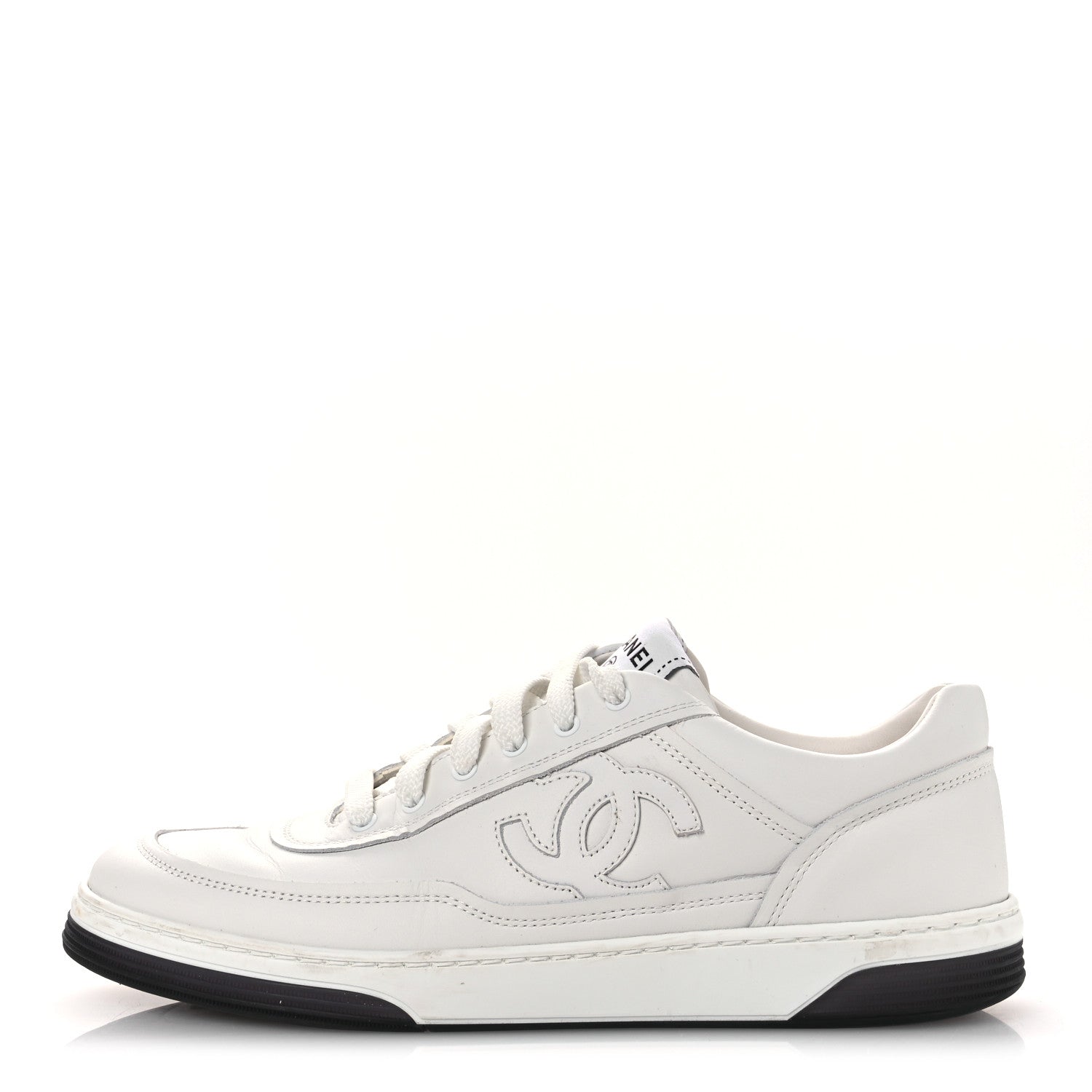 Chanel Calfskin CC Womens Sneakers 38 White Black 1 of 13