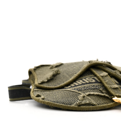 Christian Dior Canvas Embroidered Camouflage Saddle Belt Bag Green 8 of 9
