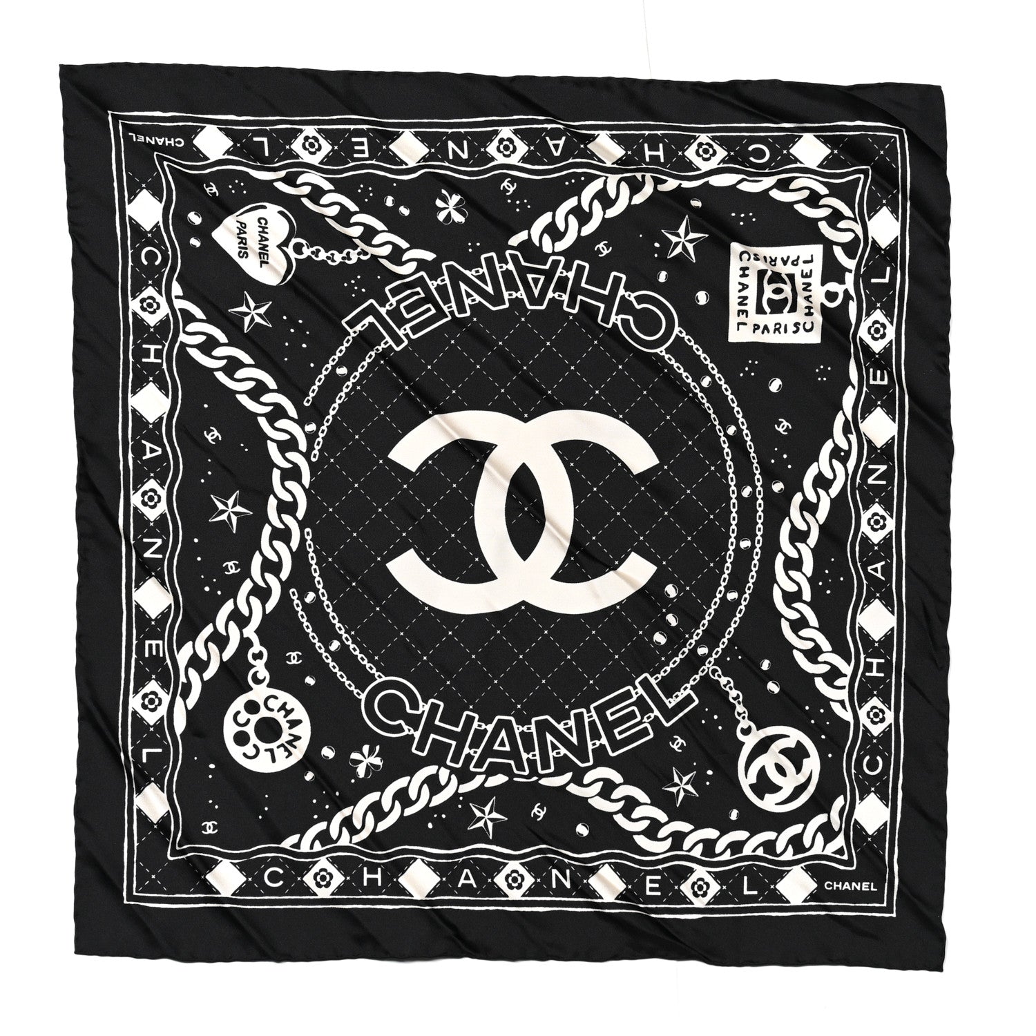 Chanel Silk CC Scrunchie and Scarf Hair Tie Set Black White 2 of 5