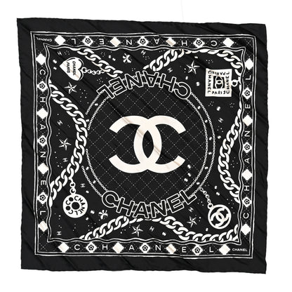 Chanel Silk CC Scrunchie and Scarf Hair Tie Set Black White 2 of 5