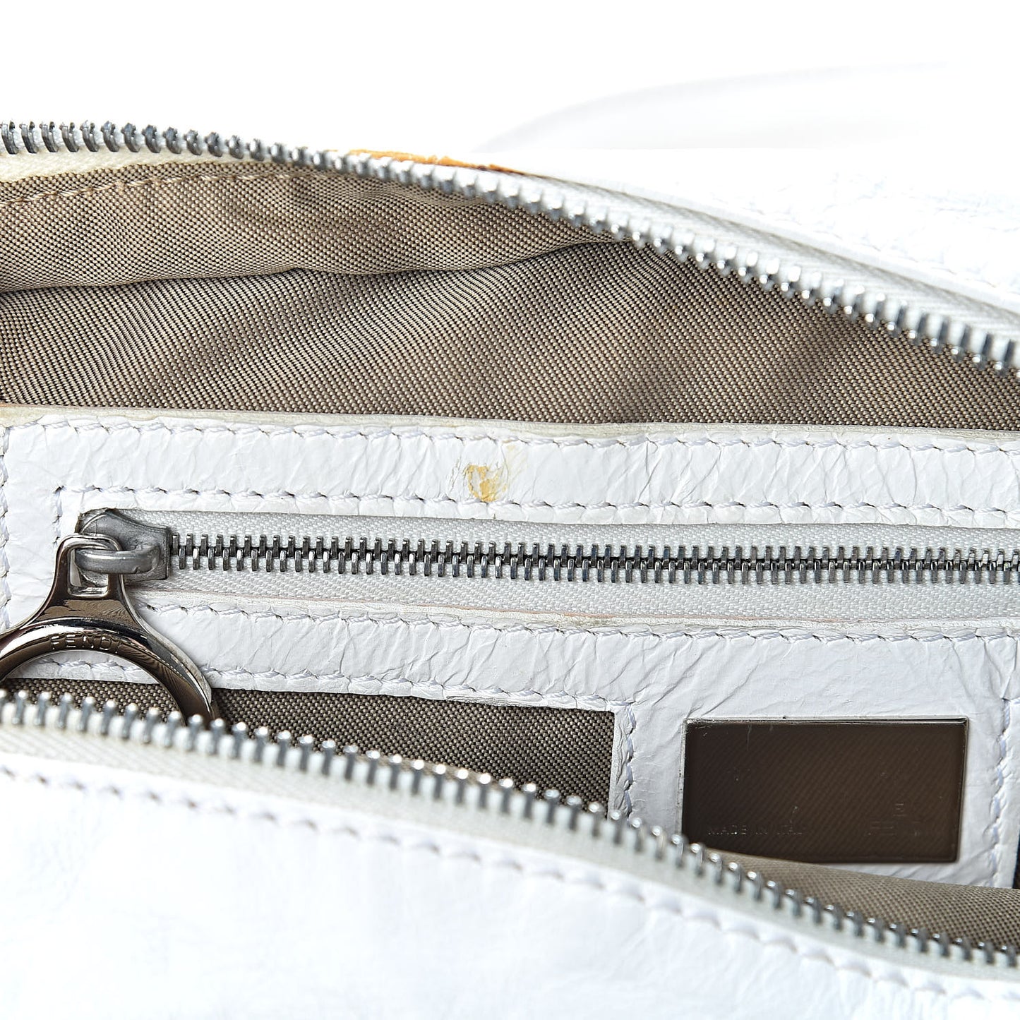 Laminated Calfskin Small Devil Trapezio Tote White
