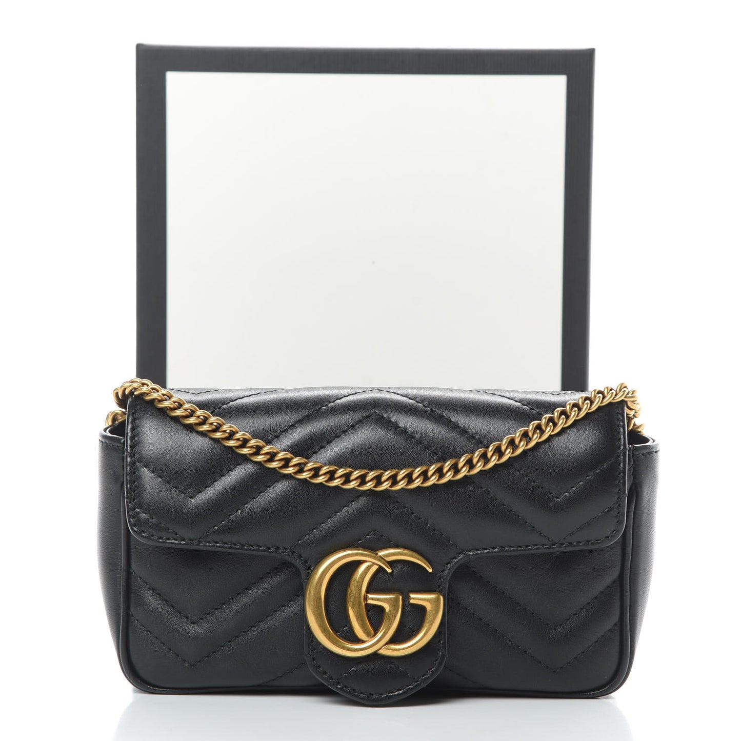 Calfskin Matelasse Super Mini GG Marmont Shoulder Bag Black