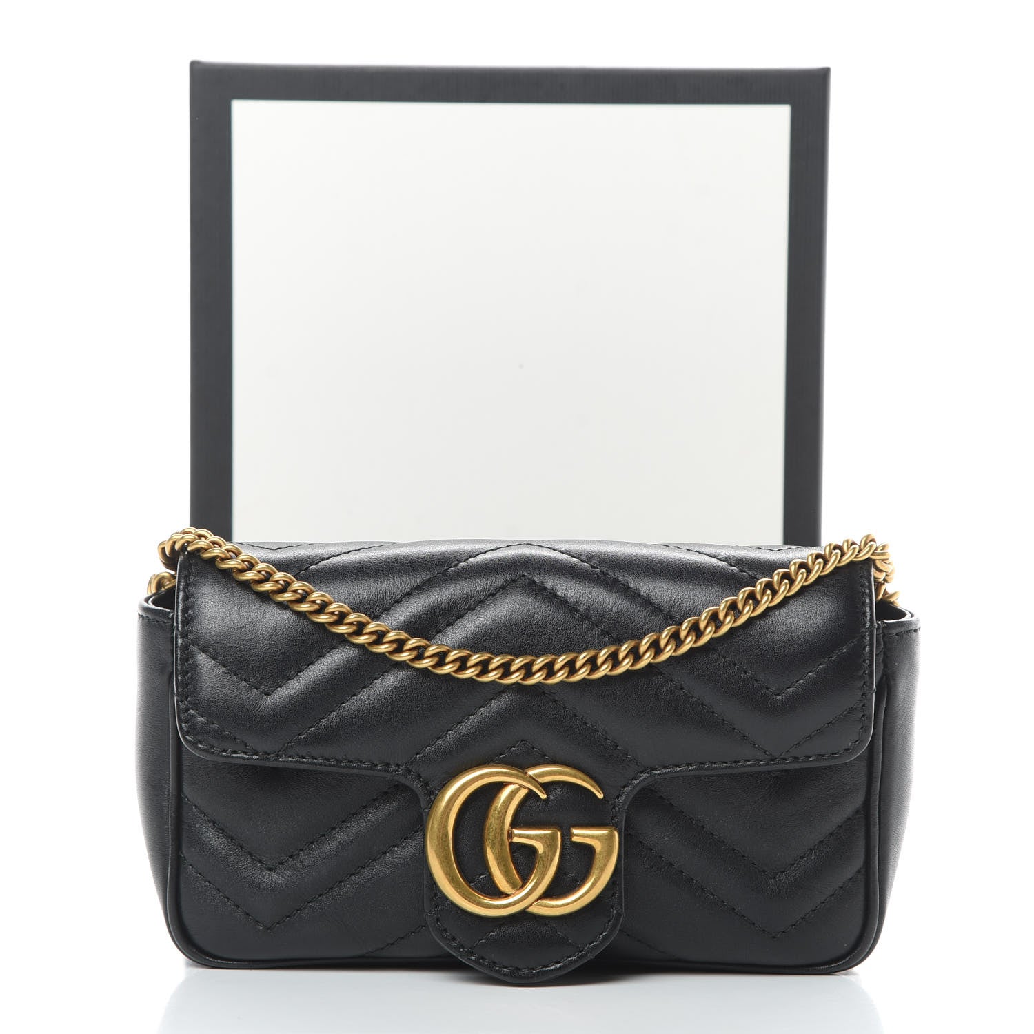 Gucci Calfskin Matelasse Super Mini GG Marmont Shoulder Bag Black 12 of 12