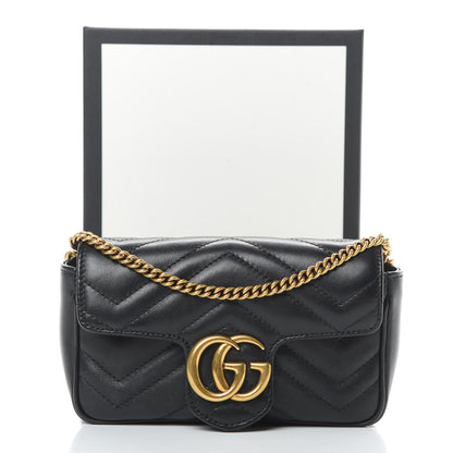 Gucci Calfskin Matelasse Super Mini GG Marmont Shoulder Bag Black 12 of 12
