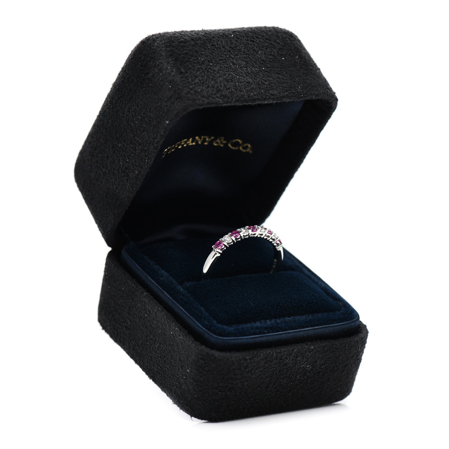 Tiffany Platinum Diamond Pink Sapphire 2.2mm Embrace Half Circle Ring 54 7 6 of 6