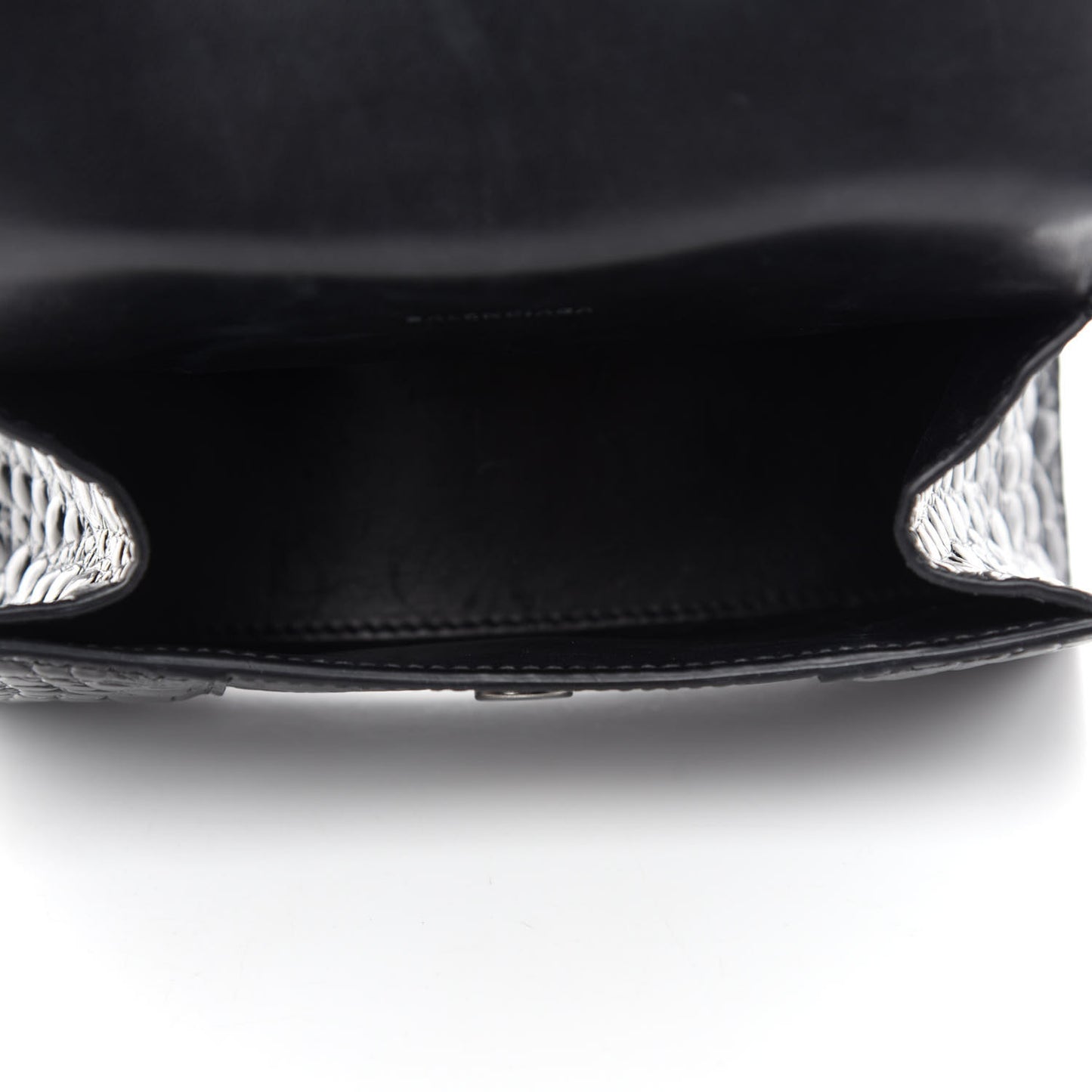 Shiny Calfskin Monochrome Crocodile Embossed Hourglass Top Handle Bag XS Black