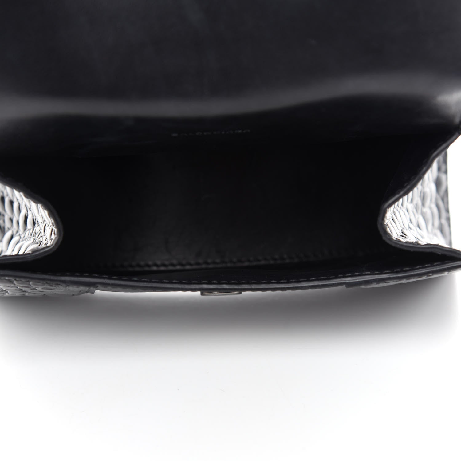 Balenciaga Shiny Calfskin Monochrome Crocodile Embossed Hourglass Top Handle Bag XS Black 5 of 12