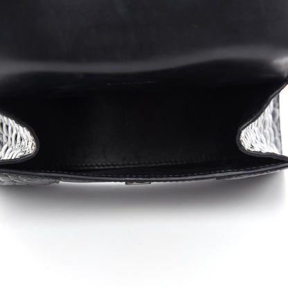Balenciaga Shiny Calfskin Monochrome Crocodile Embossed Hourglass Top Handle Bag XS Black 5 of 12