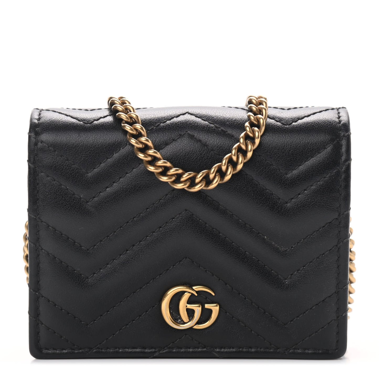 Calfskin Matelasse GG Marmont Mini Wallet On Chain Black