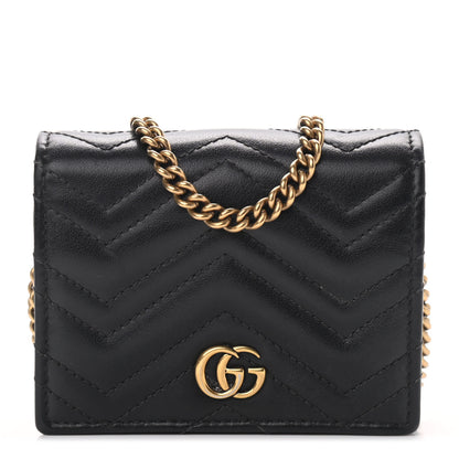Gucci Calfskin Matelasse GG Marmont Mini Wallet On Chain Black 1 of 8
