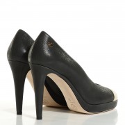 Metallic Calfskin Buffalo Cap Toe Pumps 39 Silver Black