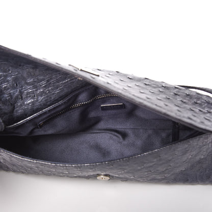Prada Ostrich Shoulder Bag Navy 5 of 7