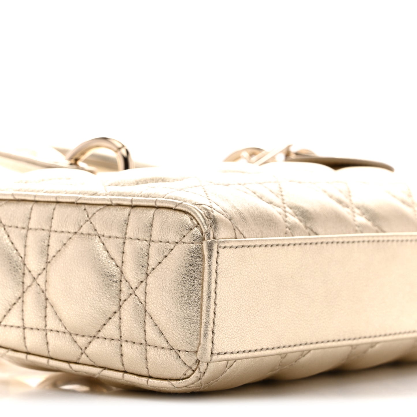 Metallic Lambskin Cannage Small Lady D-Joy Gold