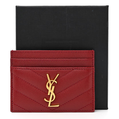 Saint Laurent Grain De Poudre Matelasse Chevron Monogram Credit Card Case Opyum Red 8 of 8