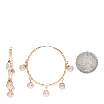 Christian Dior 18K Rose Gold Pearl Hoop Earrings 2 of 6