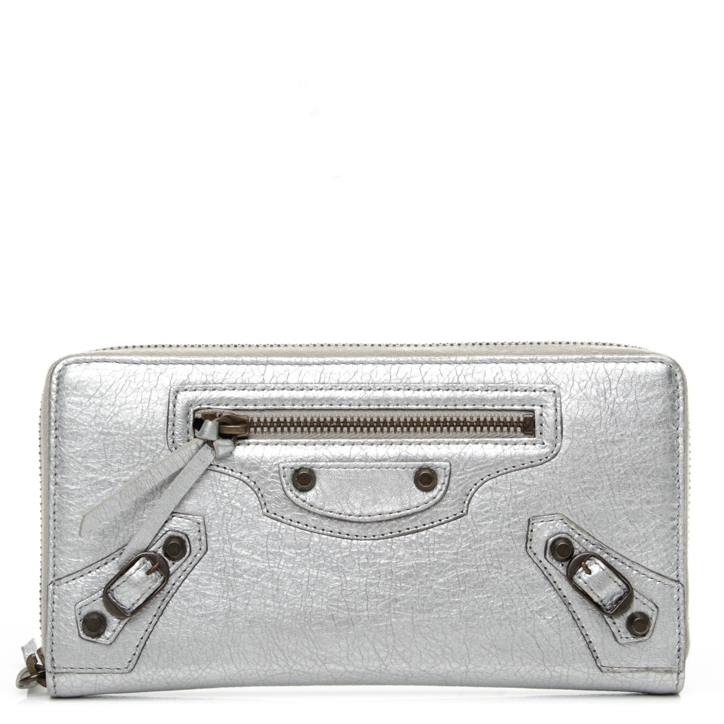 Agneau Classic Hardware Continental Zip Around Wallet Gris Aluminum