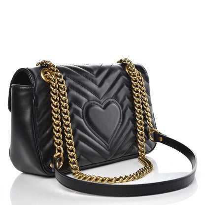 Gucci Calfskin Matelasse Small GG Marmont Shoulder Bag Black 3 of 12