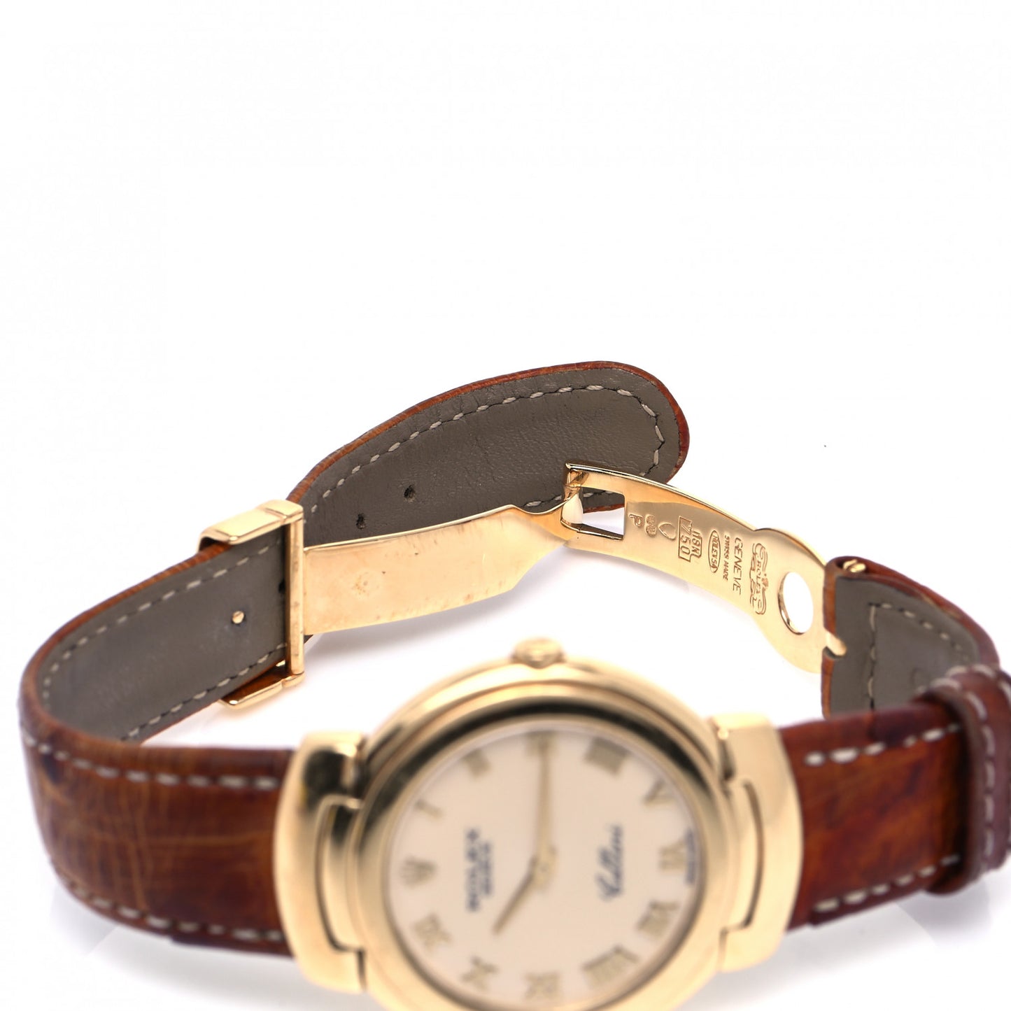 18K Yellow Gold Ostrich 33mm Cellini Quartz Watch Brown