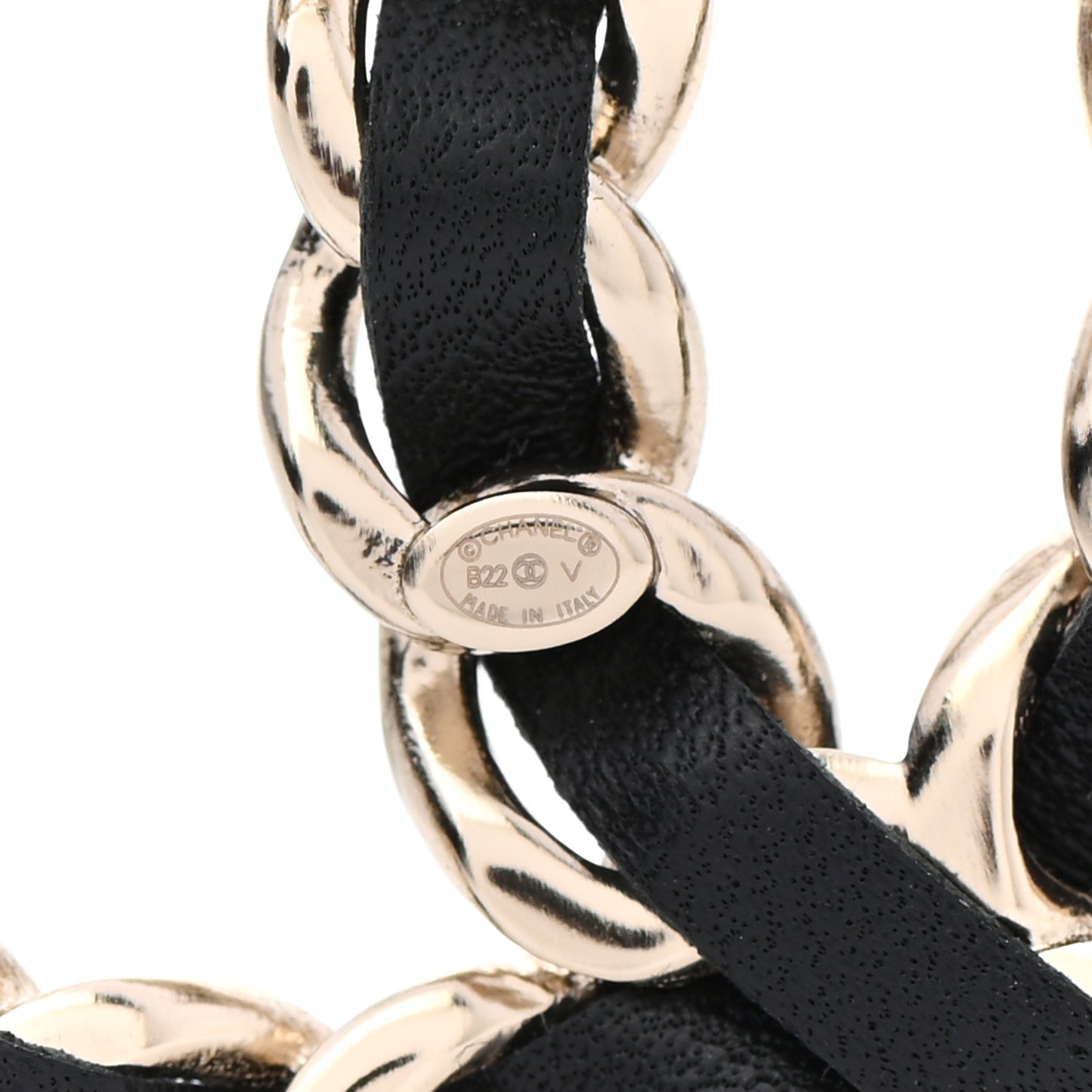 Lambskin Chain CC Brooch Black Gold