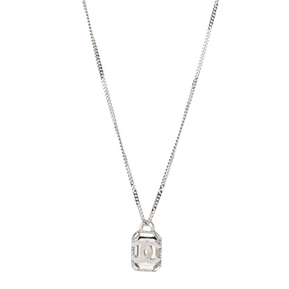Chanel Crystal Baguette CC Mirror Pendant Necklace Silver 1 of 5