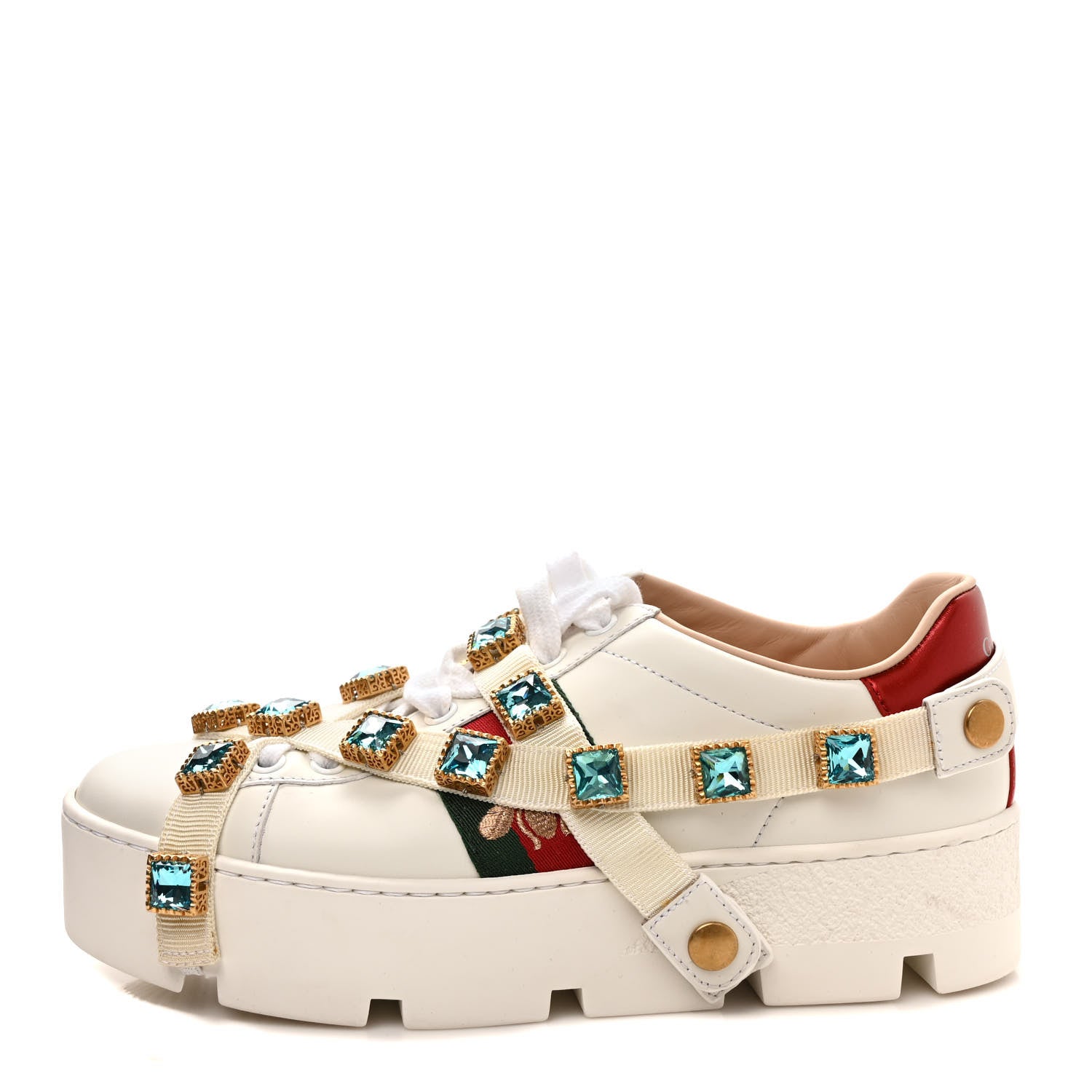 Gucci Calfskin Removable Crystals Bee Embroidered Ace Platform Sneakers 36 White 1 of 9
