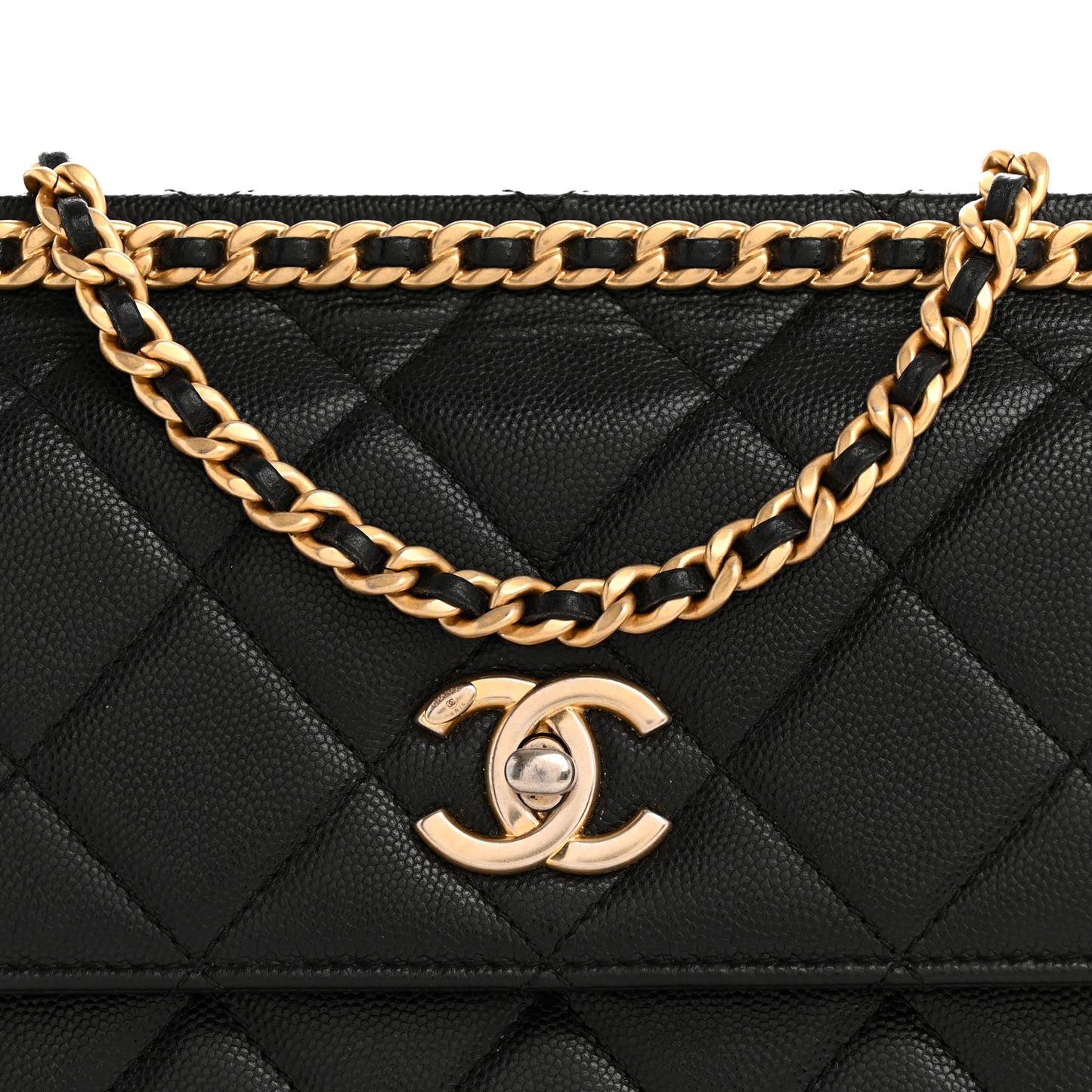 Caviar Quilted Chain Frame Flap Black