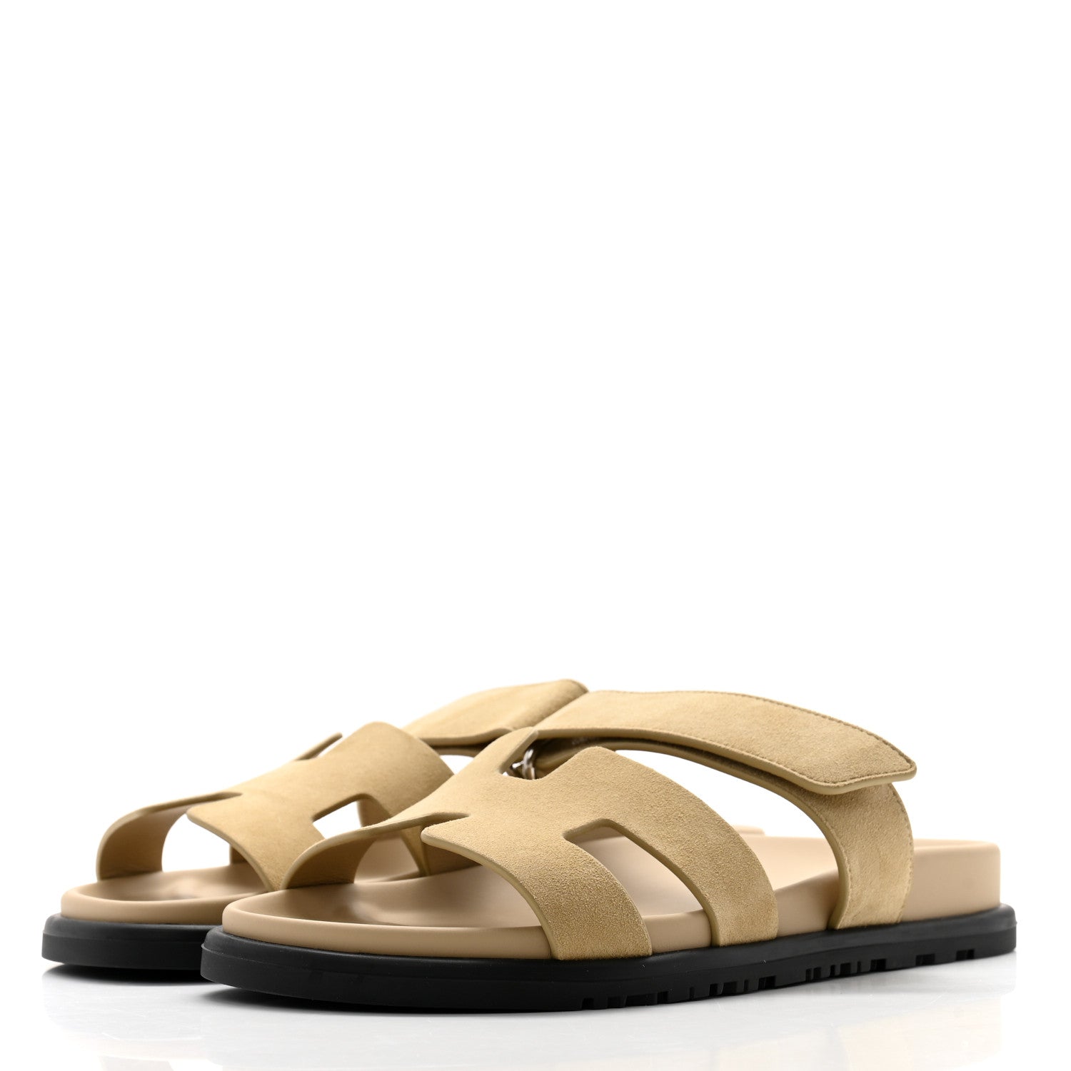 Hermes Suede Goatskin Womens Chypre Sandals 37 Beige Lin 1574447