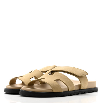 Hermes Suede Goatskin Womens Chypre Sandals 37 Beige Lin 3 of 9