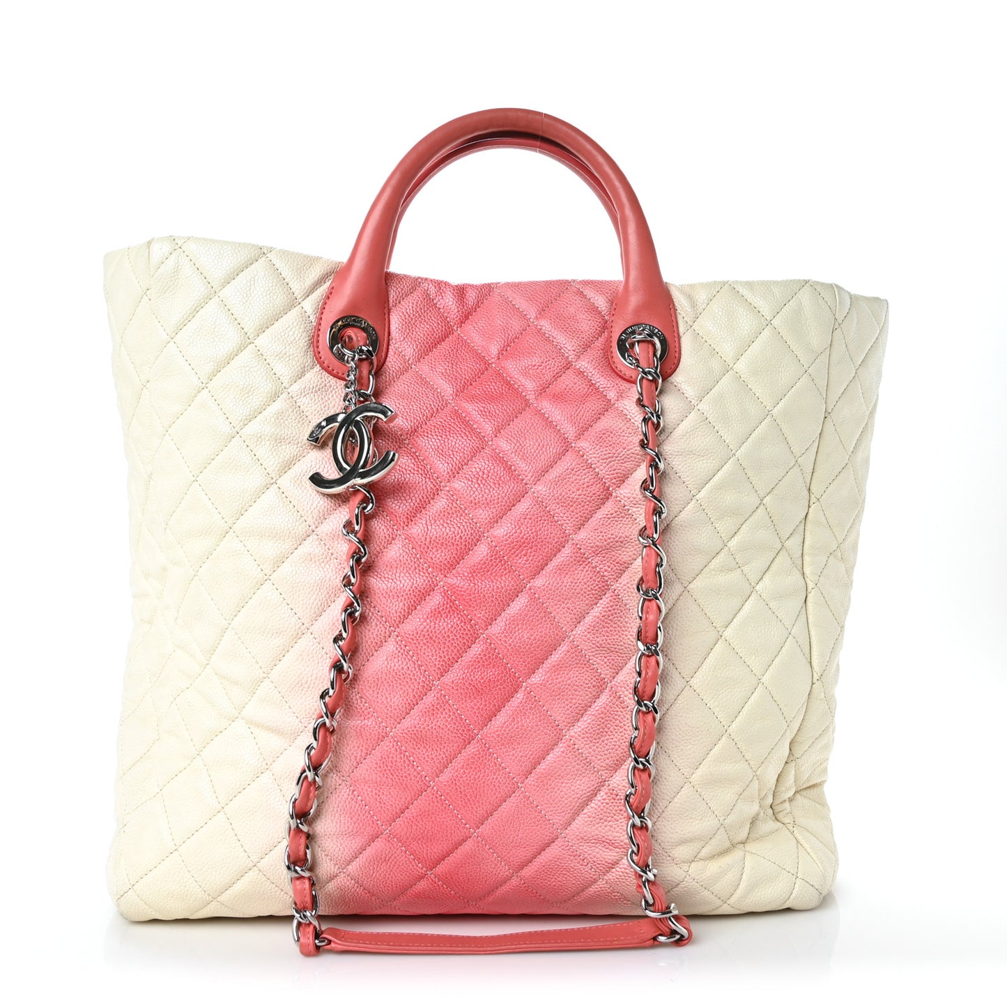 Caviar Ombre Large Shopping Tote White Rose