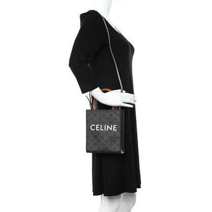 Celine Triomphe Canvas Calfskin Mini Vertical Cabas Tan 2 of 8