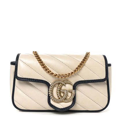 Gucci Vintage Effect Calfskin Matelasse Diagonal Super Mini Torchon GG Marmont Shoulder Bag Mystic White Blue Agata 1 of 10