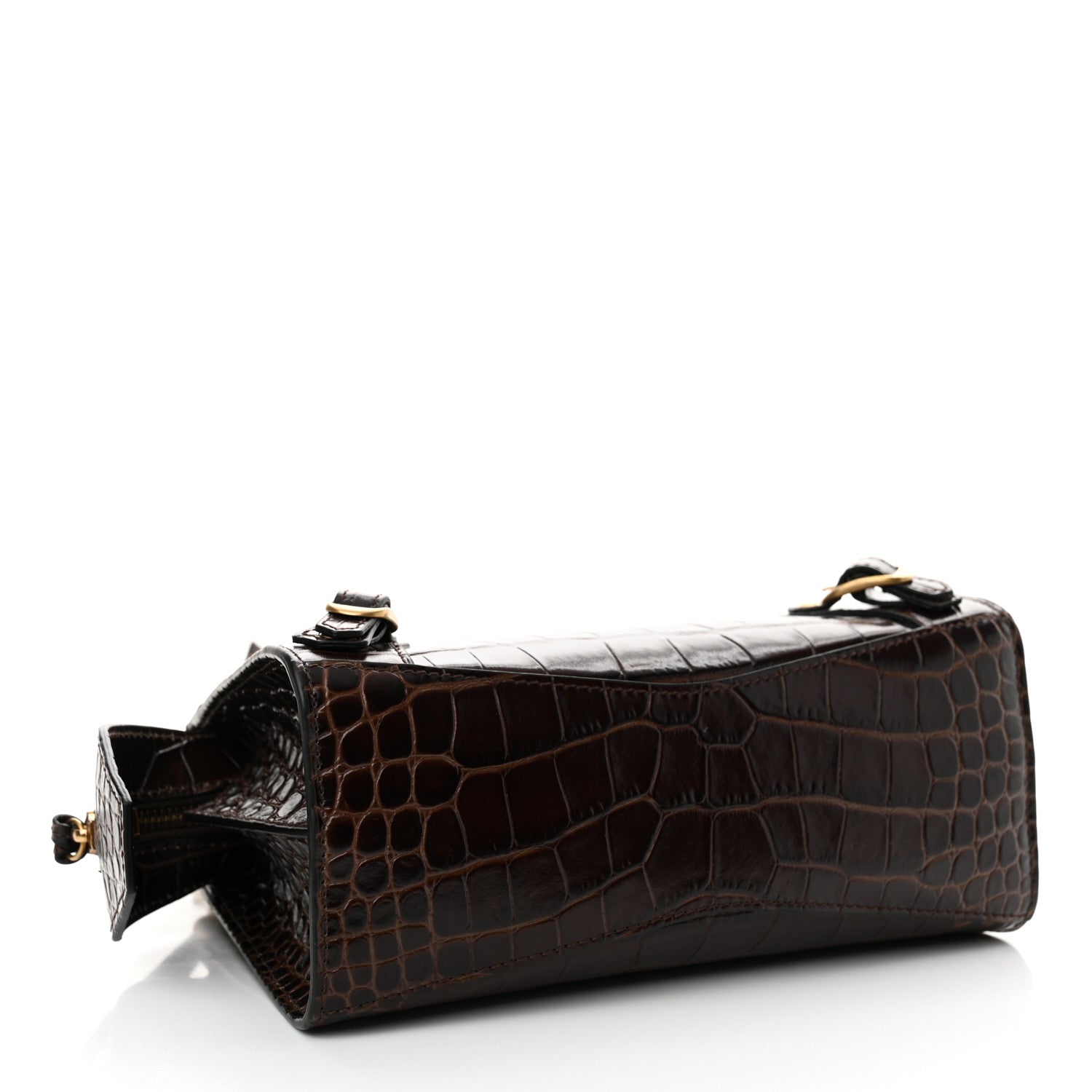 Balenciaga Semi Shiny Calfskin Crocodile Embossed Neo Classic Gold Hardware Mini City Dark Brown 4 of 9