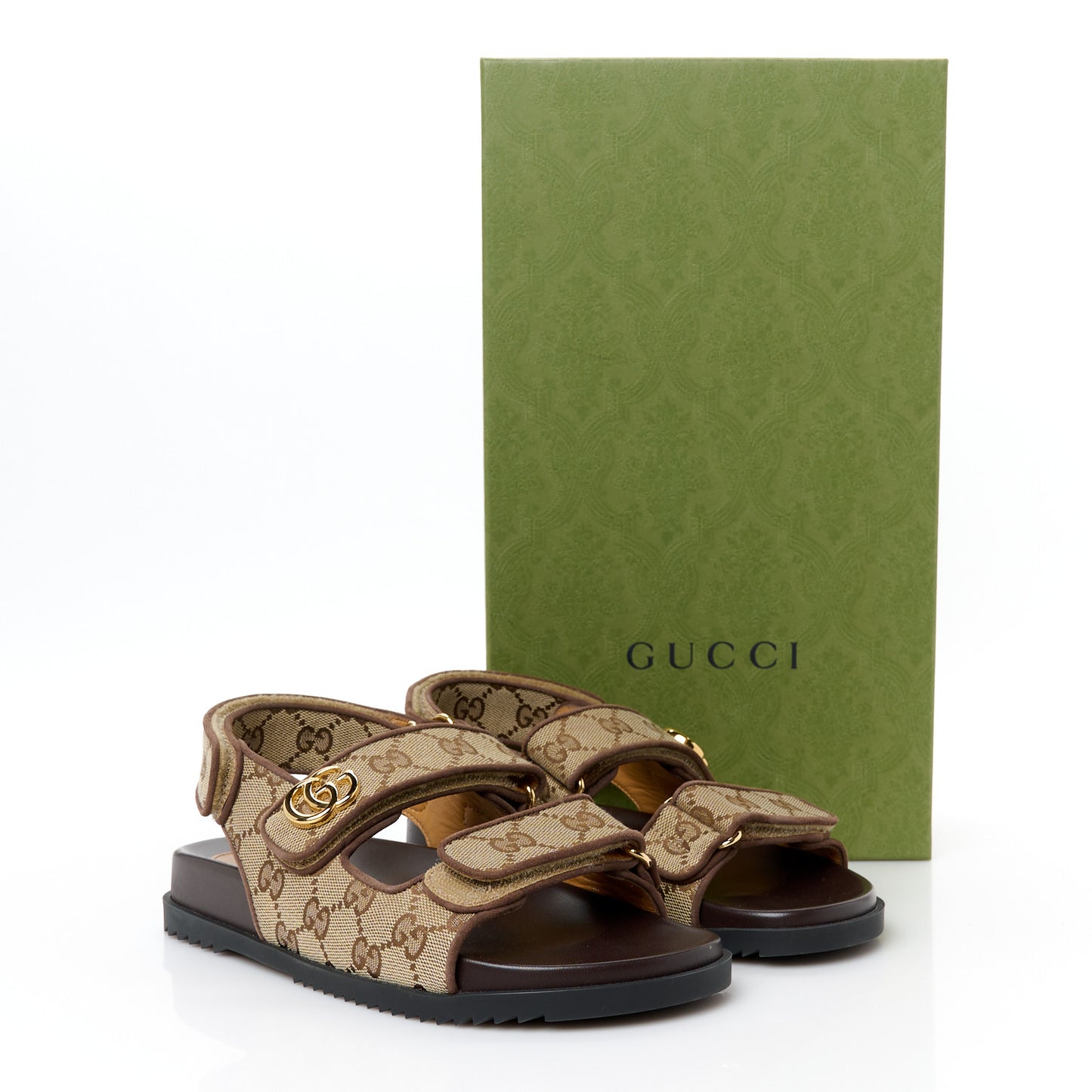 Monogram Kid Scamosciato Double G Womens Dad Sandals 36.5 Beige Ebony New Acero