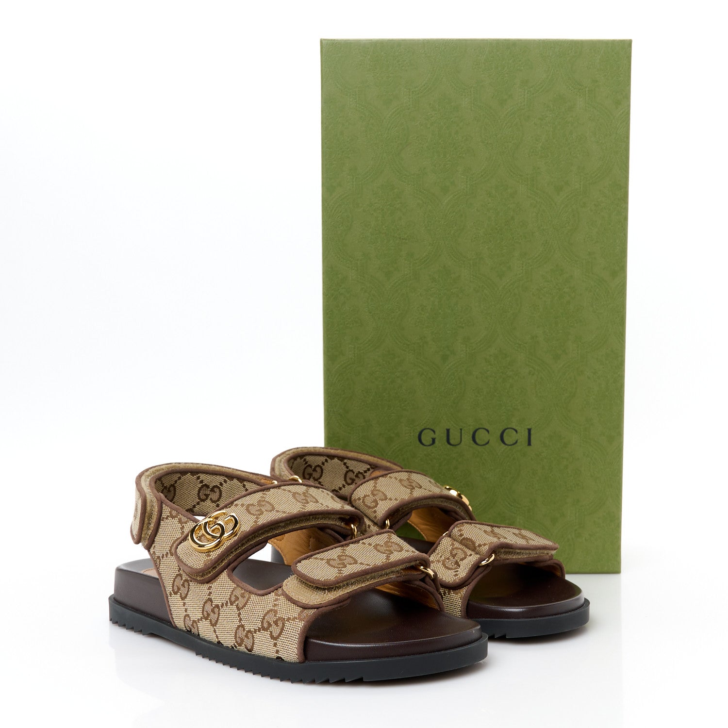 Gucci Monogram Kid Scamosciato Double G Womens Dad Sandals 36.5 Beige Ebony New Acero 10 of 10