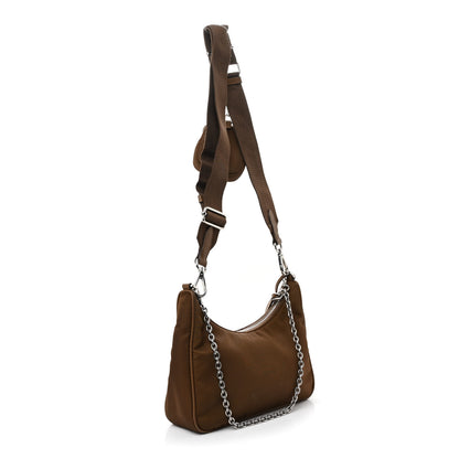 Prada Tessuto Nylon Saffiano Re-Edition 2005 Shoulder Bag Cacao 3 of 11