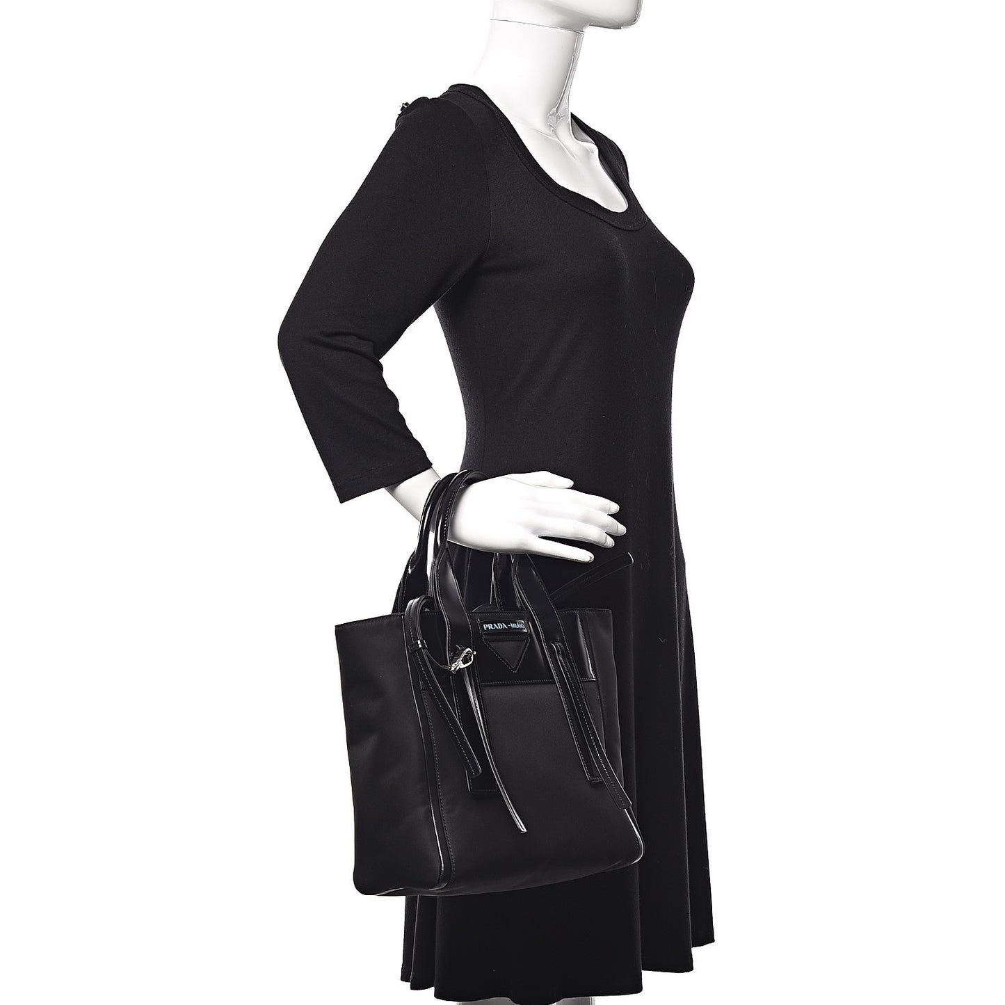 Tessuto Nylon Spazzolato Small Ouverture Top Handle Bag Black