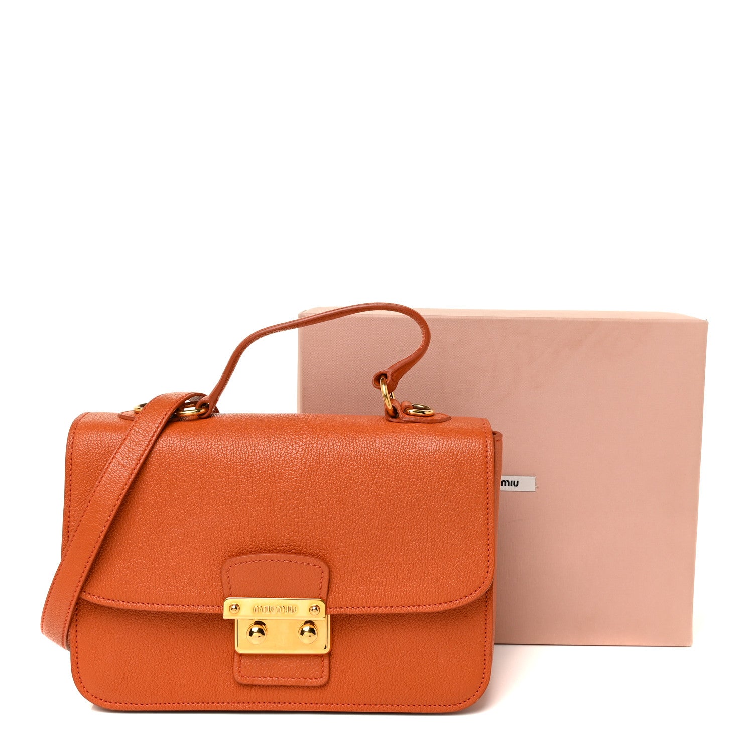 Miu Miu Goatskin Madras Shoulder Bag Papaya 13 of 13