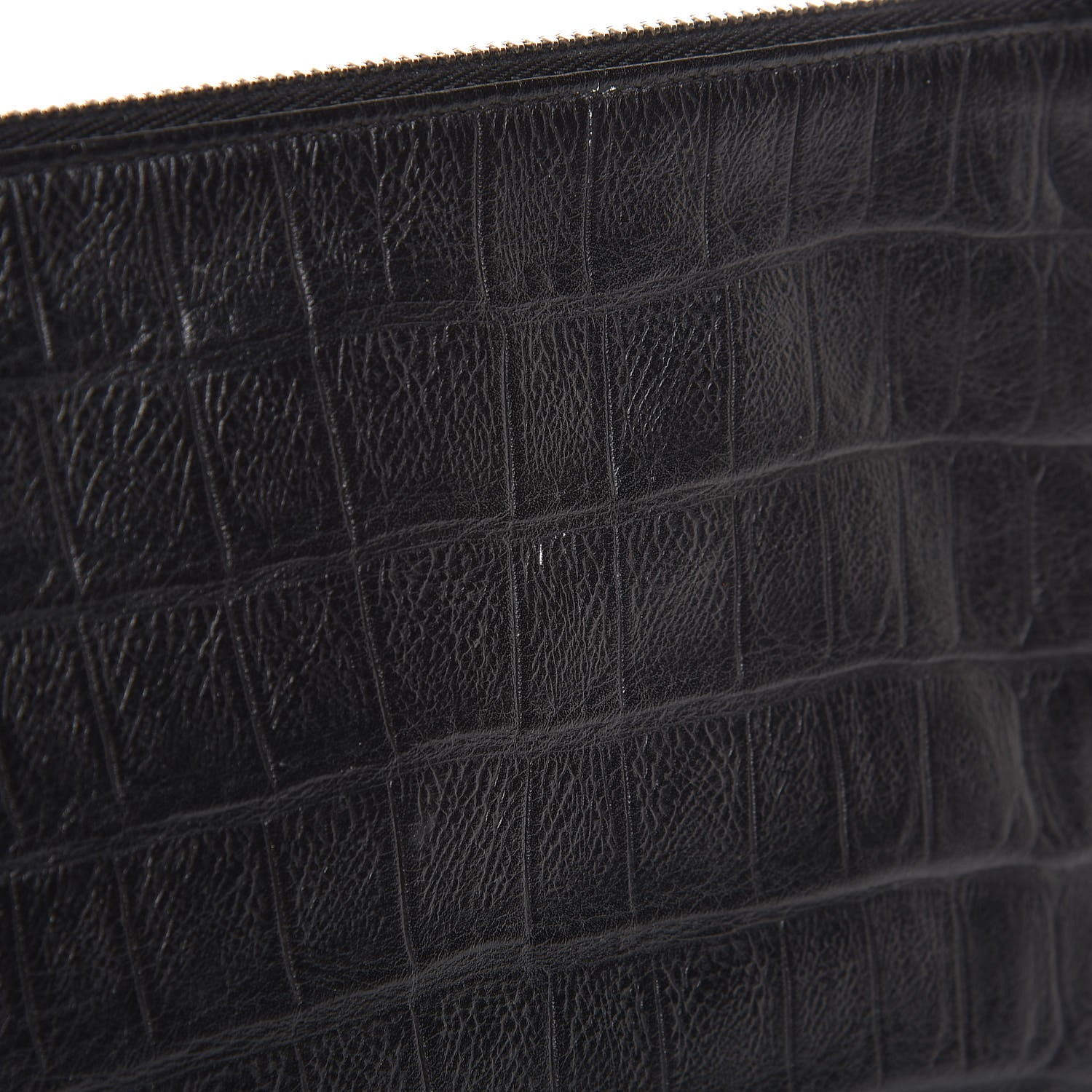 Saint Laurent Calfskin Crocodile Embossed Monogram Zip Pouch Black 8 of 8