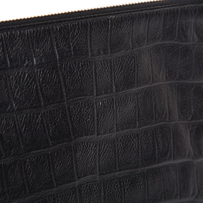 Saint Laurent Calfskin Crocodile Embossed Monogram Zip Pouch Black 8 of 8