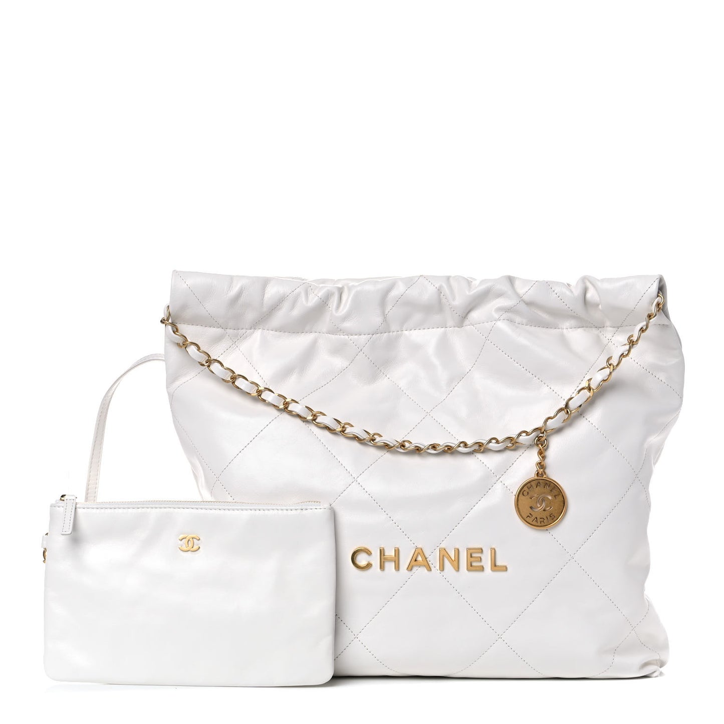 Shiny Calfskin Quilted Chanel 22 White