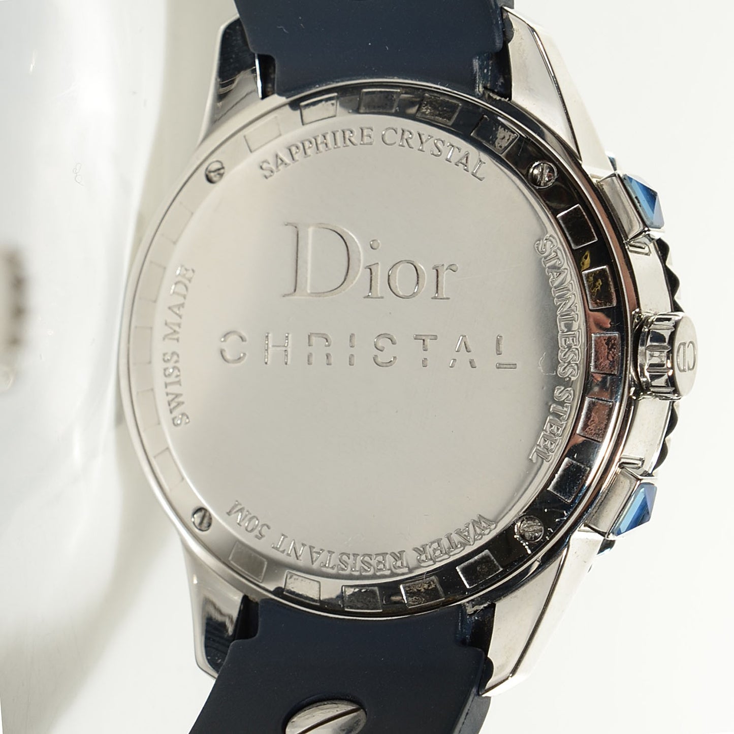 Stainless Steel Rubber Diamond Blue Sapphire 38mm Christal Chronograph Quartz Watch Blue