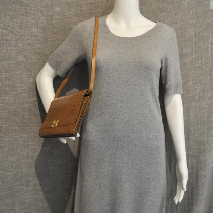 Hermes Ostrich Annie Clutch Bag Gold 2 of 10