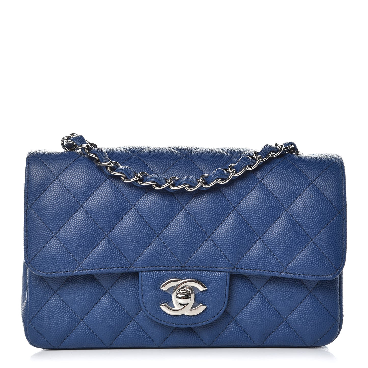Caviar Quilted Mini Rectangular Flap Dark Blue