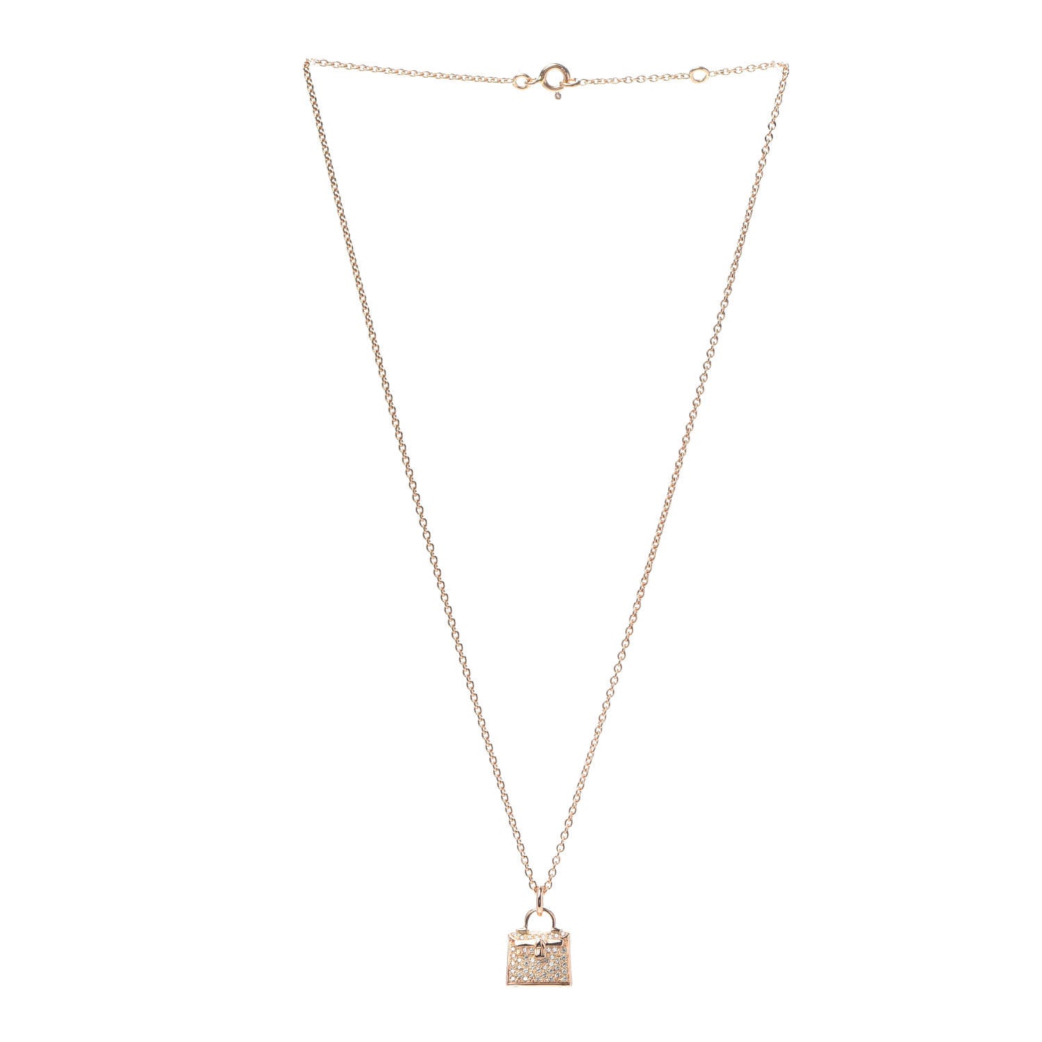 Hermes 18K Rose Gold Diamond Kelly Amulette Pendant Necklace 3 of 6